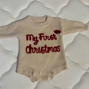 Baby 'My First Christmas' Knit Romper - Beige with Red